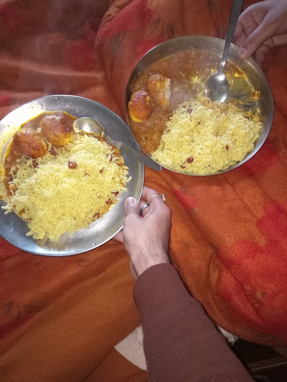 The egg curry with rice.