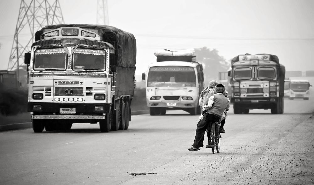 Against highway traffic