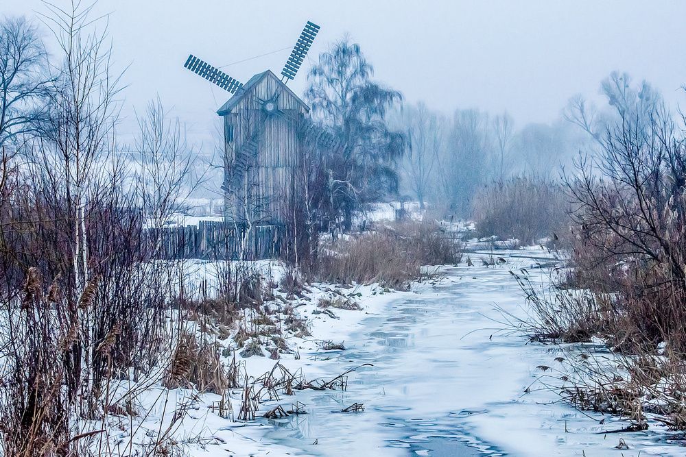 Зимне-вечерняя мельница.