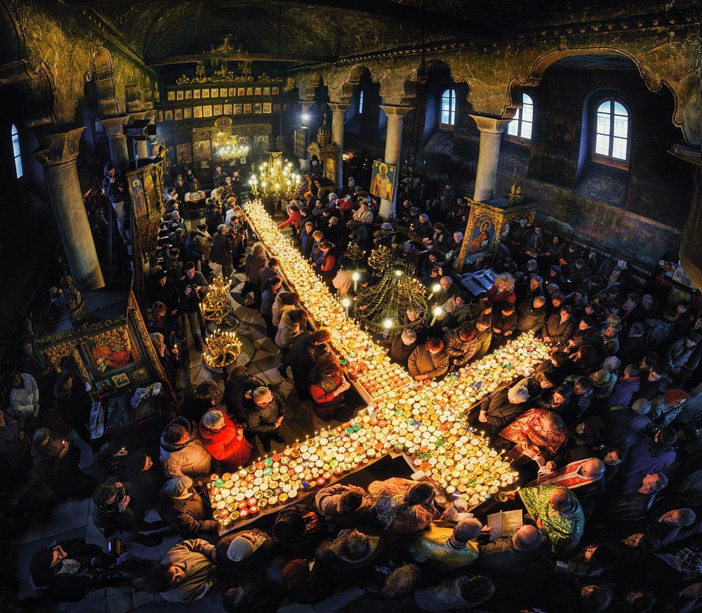 Fire candle cross in church