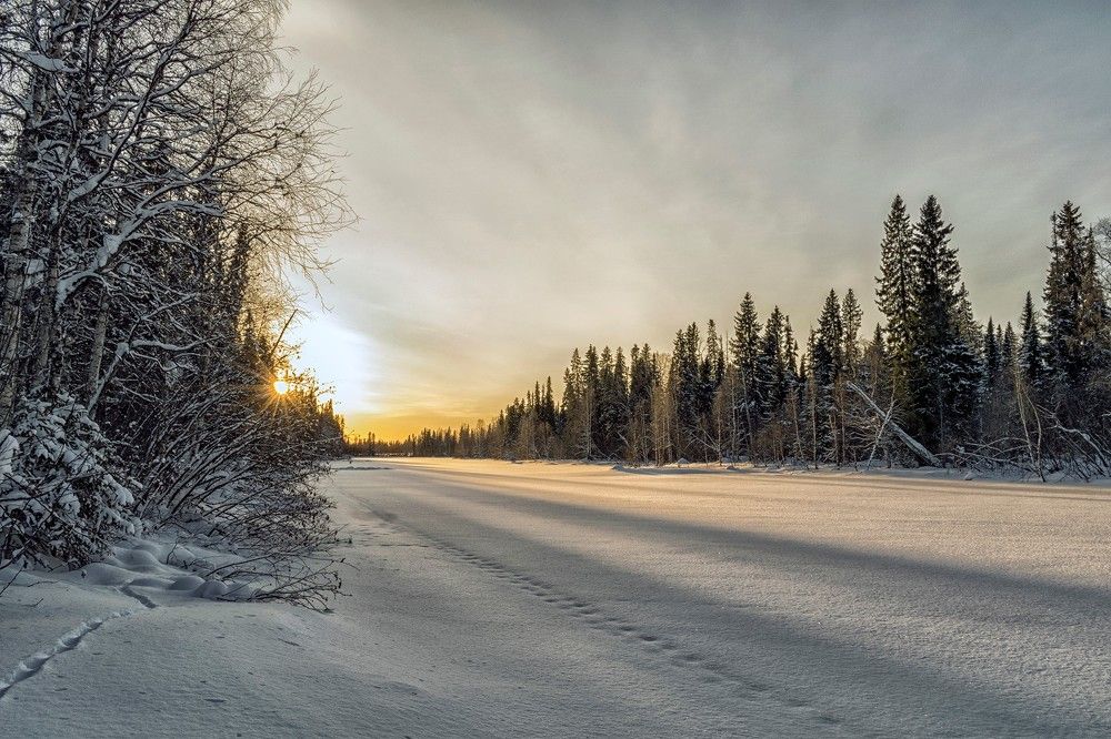 Зимний день над замершим озером...