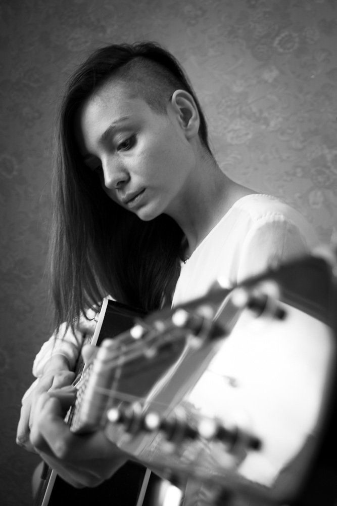 Playing the guitar