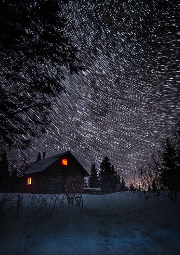 Winter sky star trails