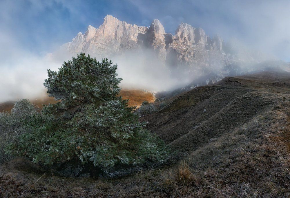 Посеребрила осень горные луга.