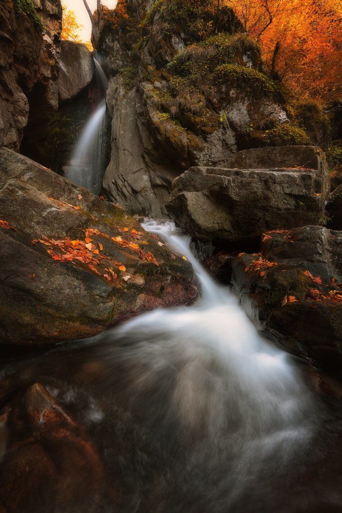 Autumn waterfall in the forest