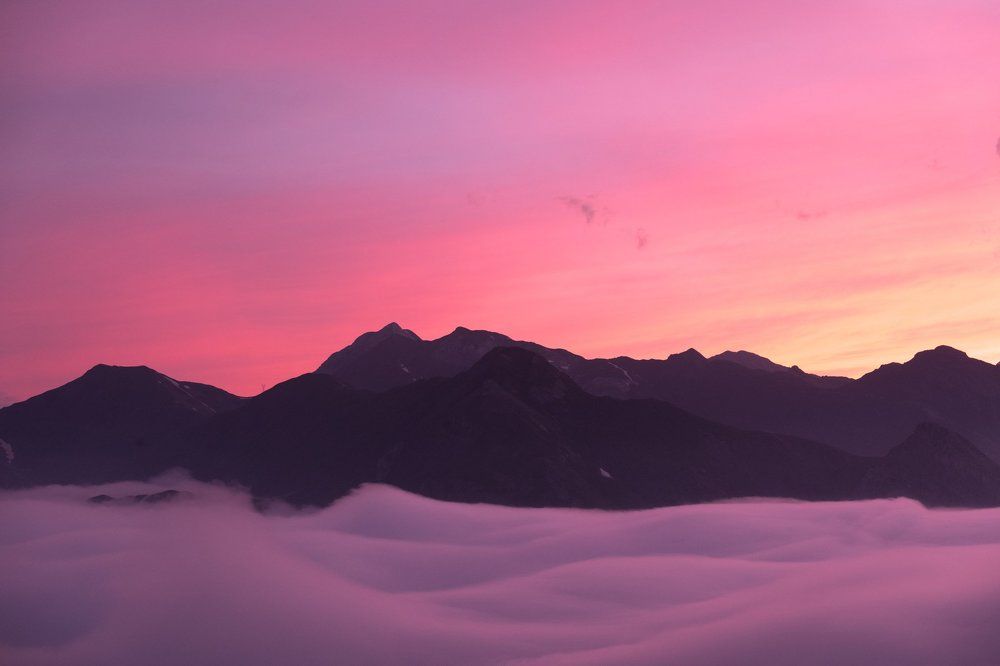 Pink Sunset in Mountains