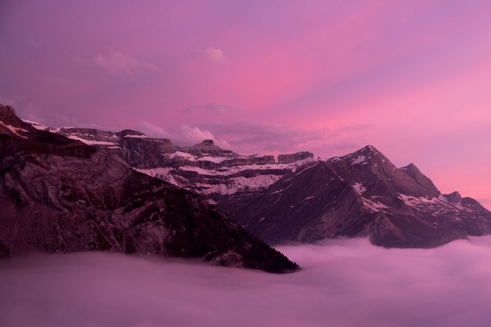 Pink Sunset in Mountains