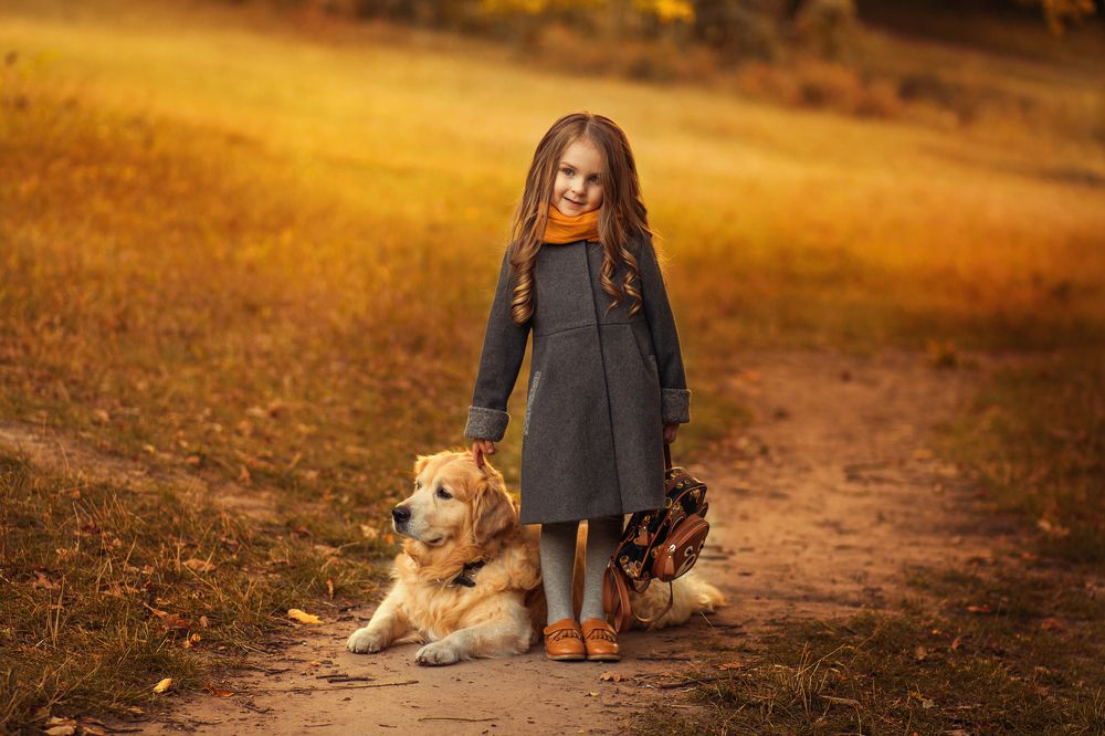Дружба маленькой девочки с большой собачкой