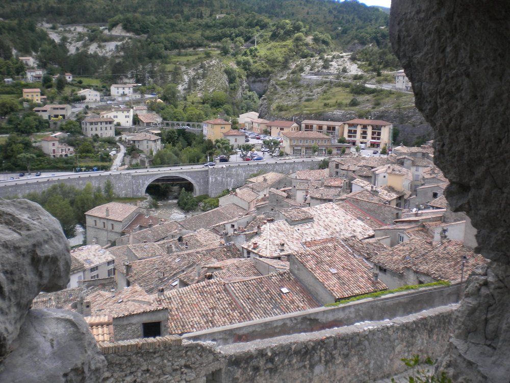 View of the city of Entrevaux from a break in the wall of the fortress of Entrevaux