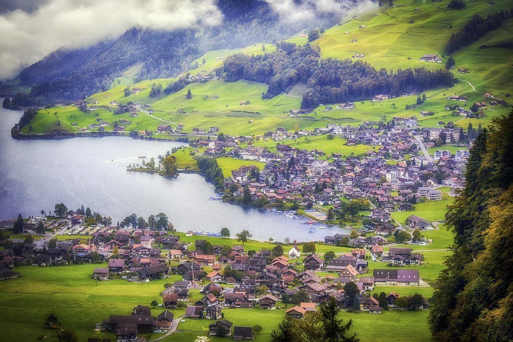 village and lake