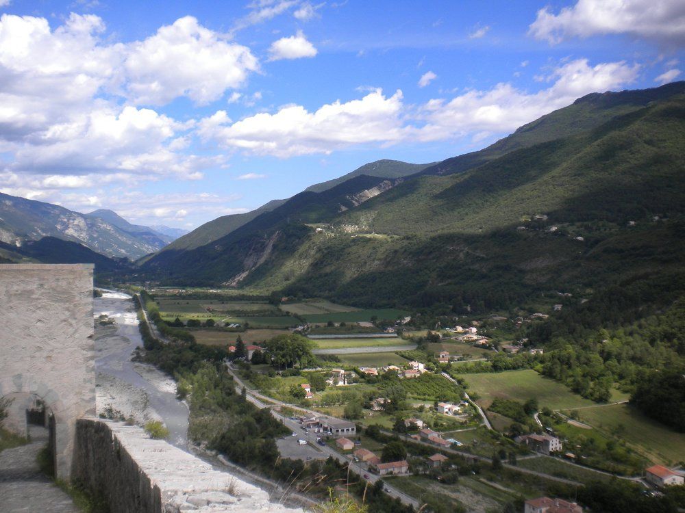 View from the fortress of Entrevaux on a city with the same name and valley