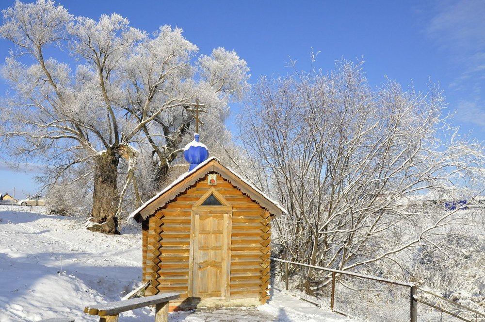 На источнике зимой
