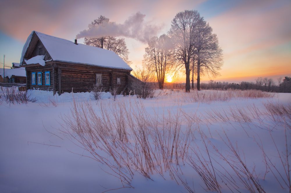 Зимнее утро в деревне.
