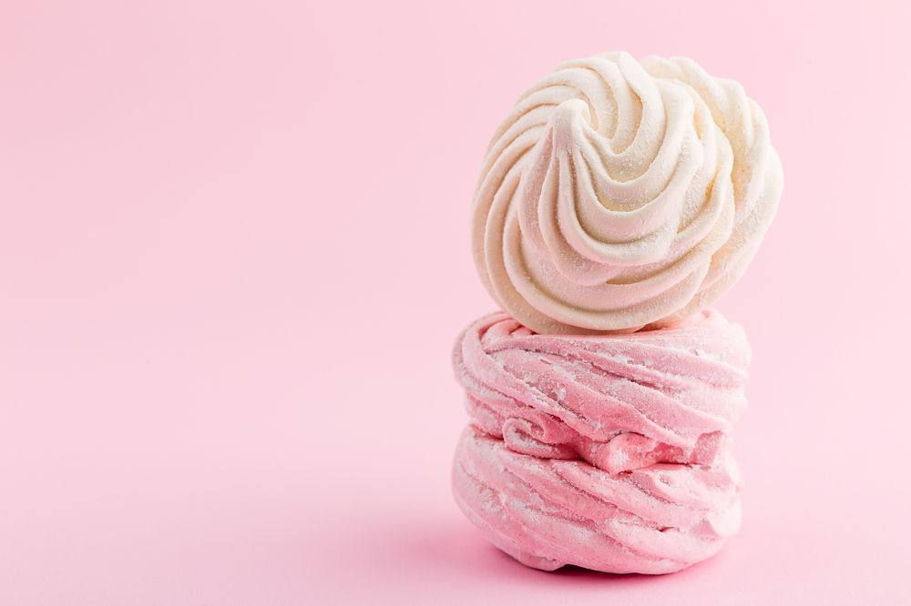 Homemade zephyr on pink background