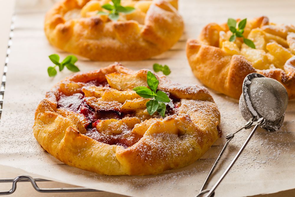 Homemade galette with plum and pears