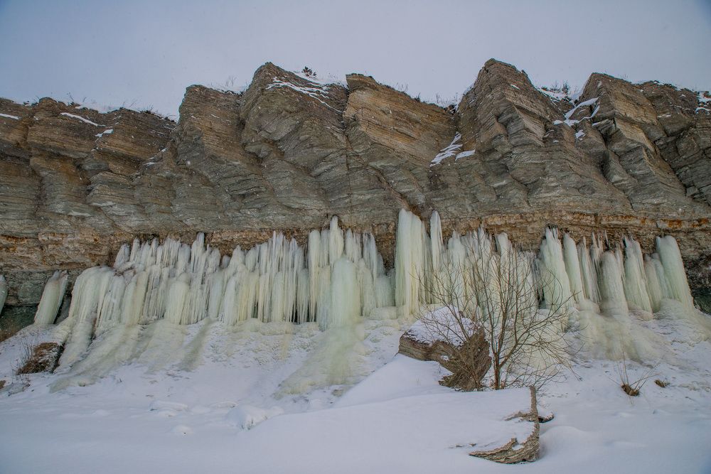 Icicles on the sea cliffs.