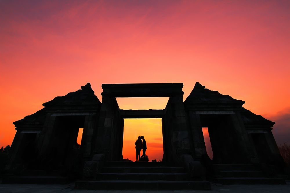 Silhouette of queen boko temple at indonesia