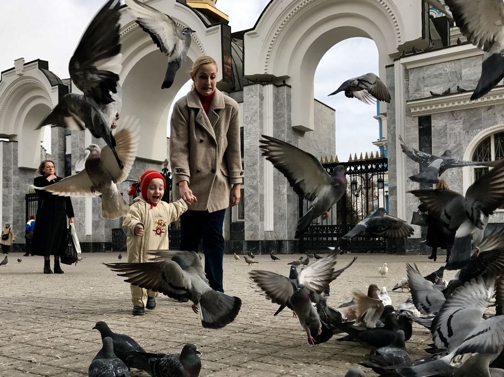 Дите и голуби.