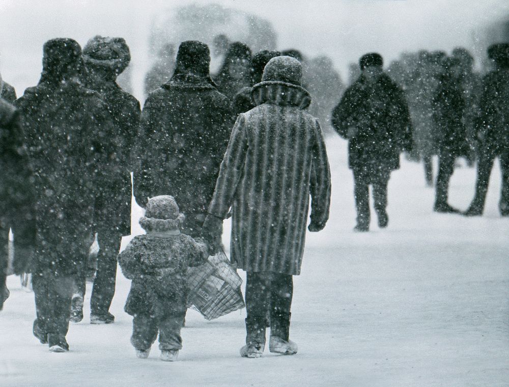 Снегопад в городе .