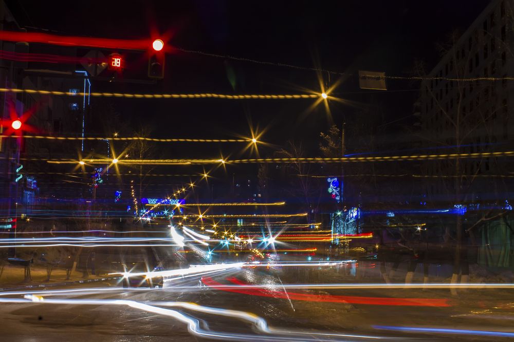 Night city. Light traces