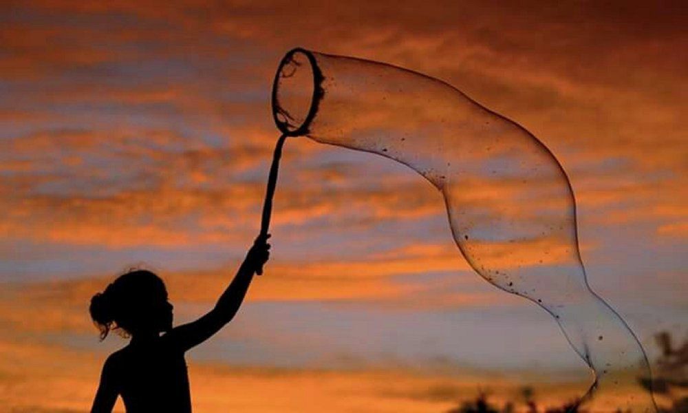 soap bubbles at dusk