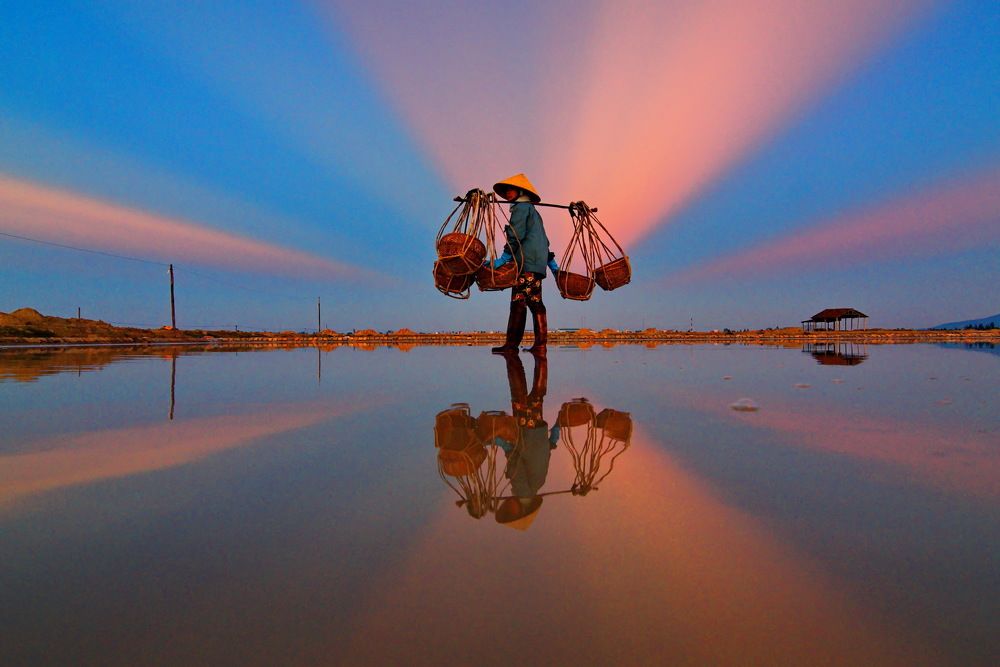 Sunset on the salt field.