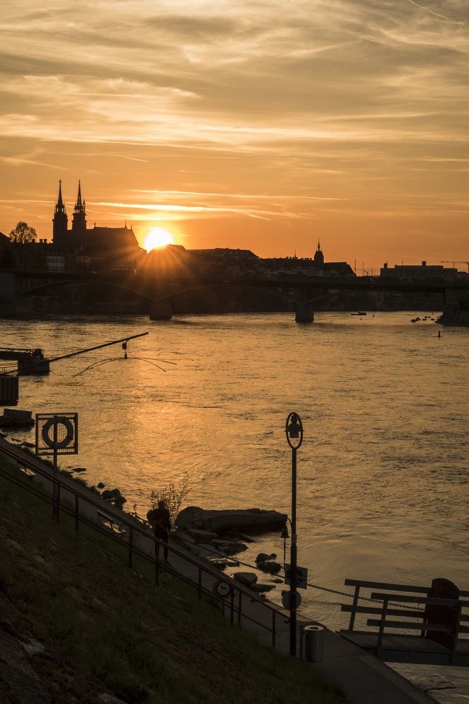 Basel city sunset