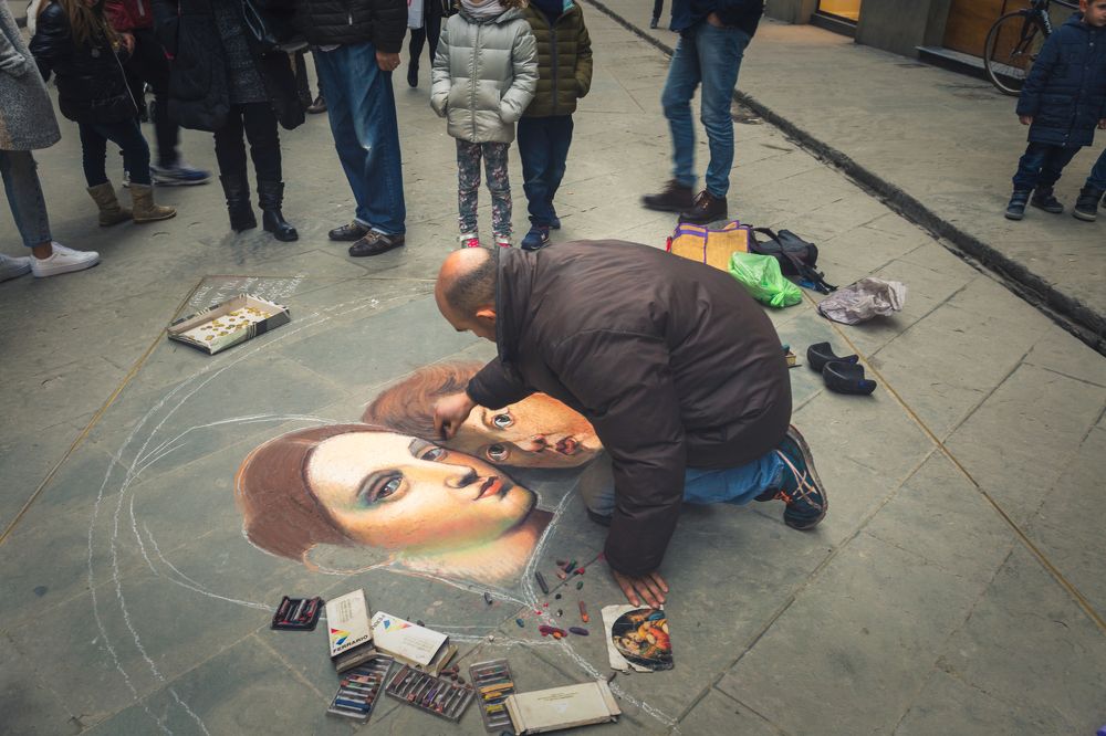 Drawing in the Road of Florence, Italy
