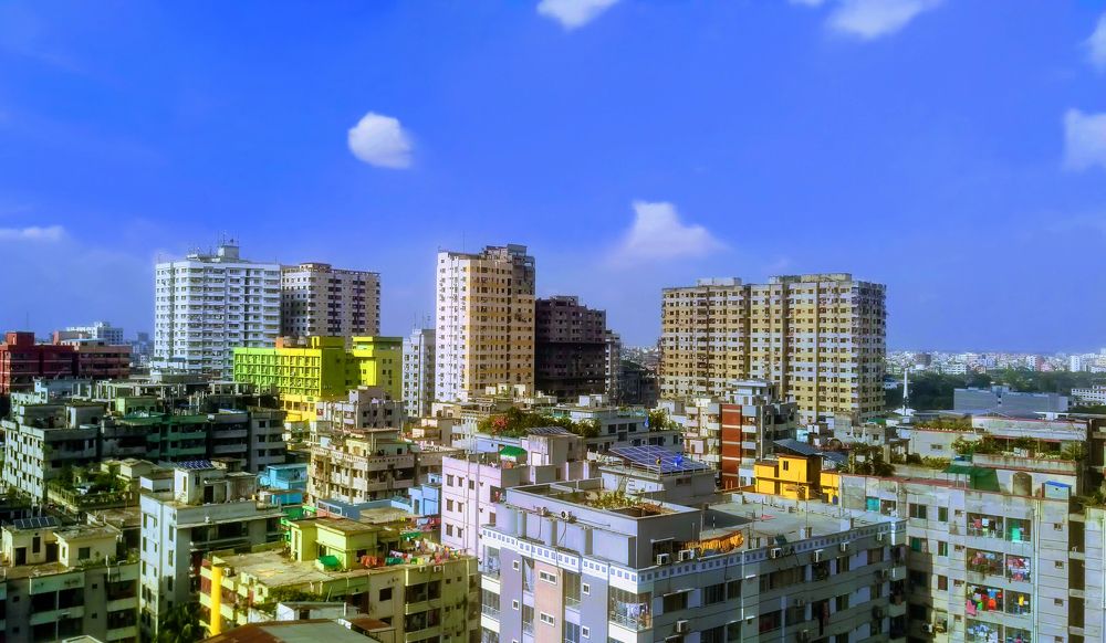 City view with blue sky