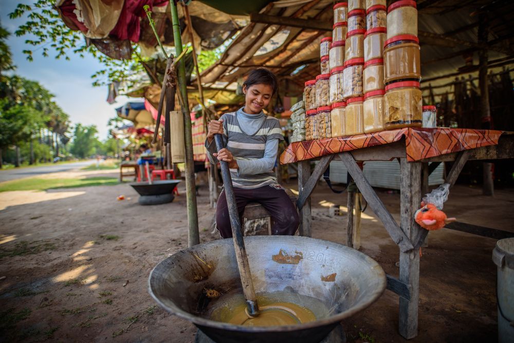 Making palm sugar  in Siem Reap.