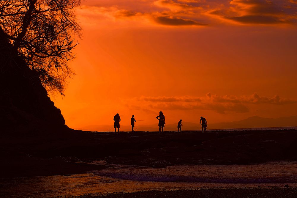 fishing at sunset
