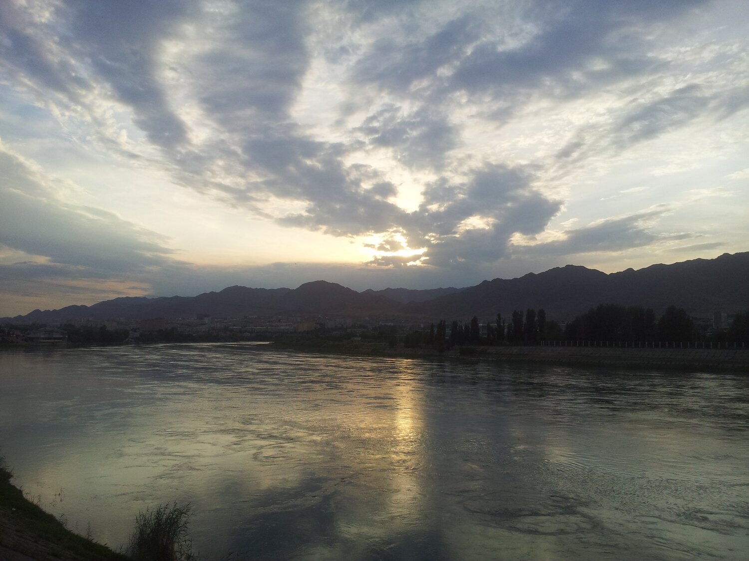 Sun-set in the river Syrdarya