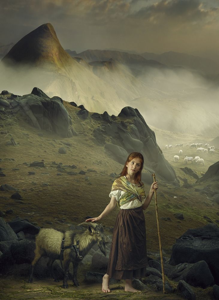 girl with goat&flowers