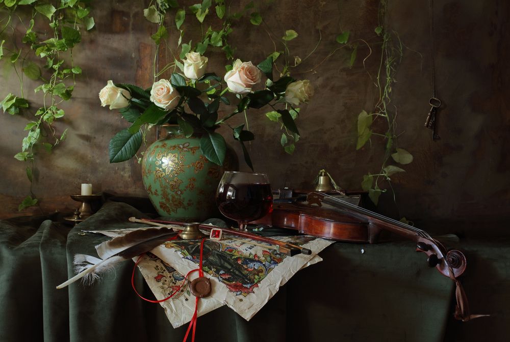 Натюрморт со скрипкой и цветами