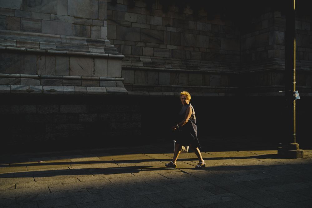 Old lady watching suspiciously