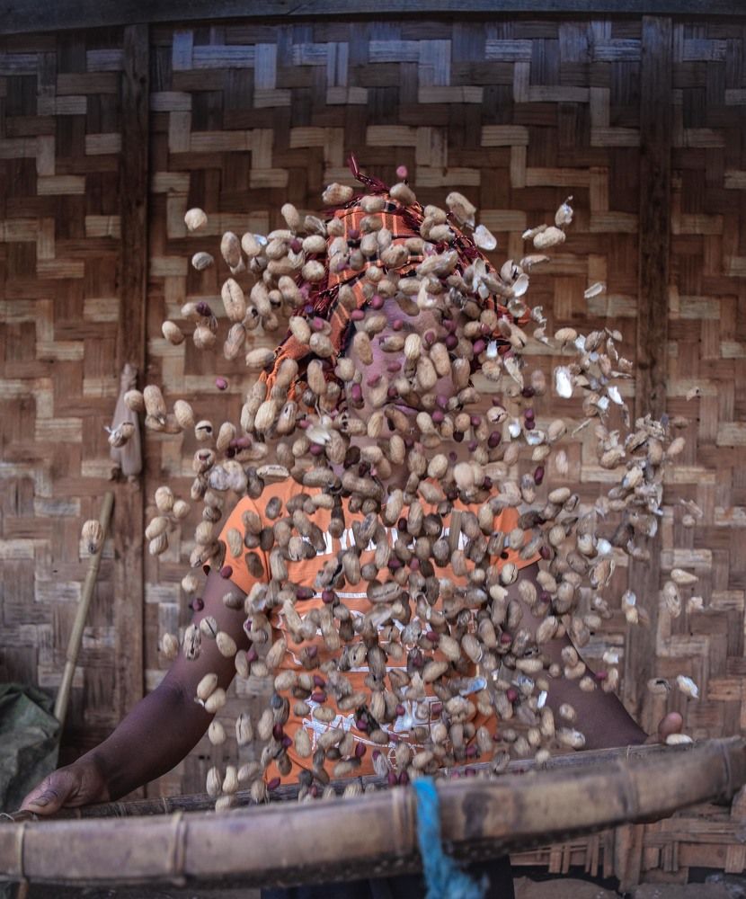 Myanmar Rural Woman Splitting Peanuts-2