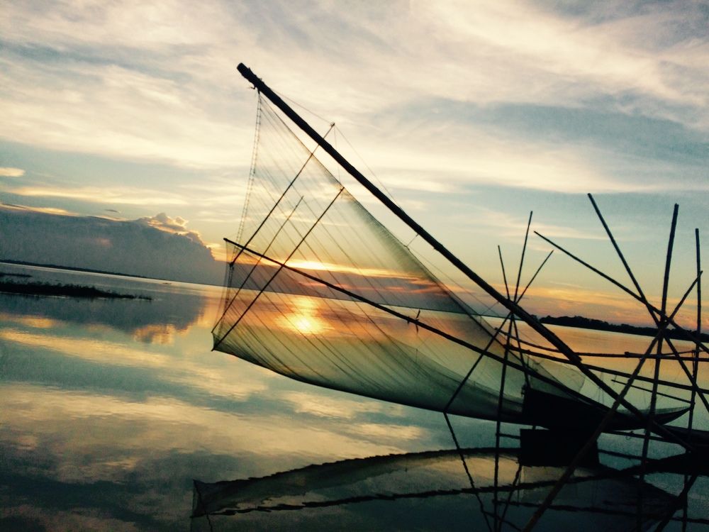 Fishing net in the sunset