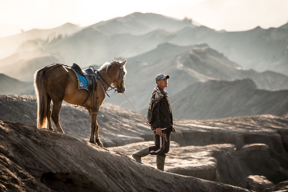 A Tenggerese Horseman in Mount Bromo