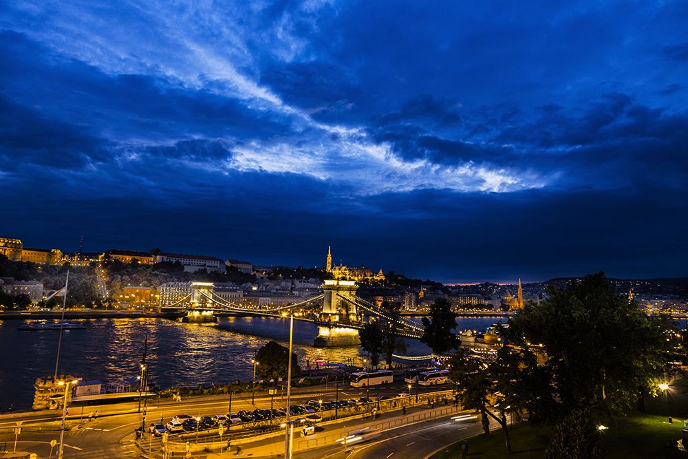 Blue hour at budapest chain bridge