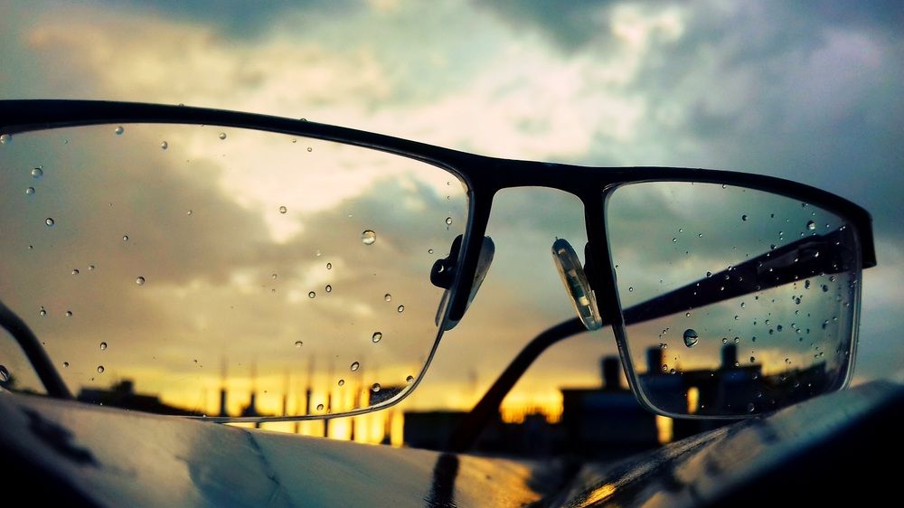 Sun set view through the glass