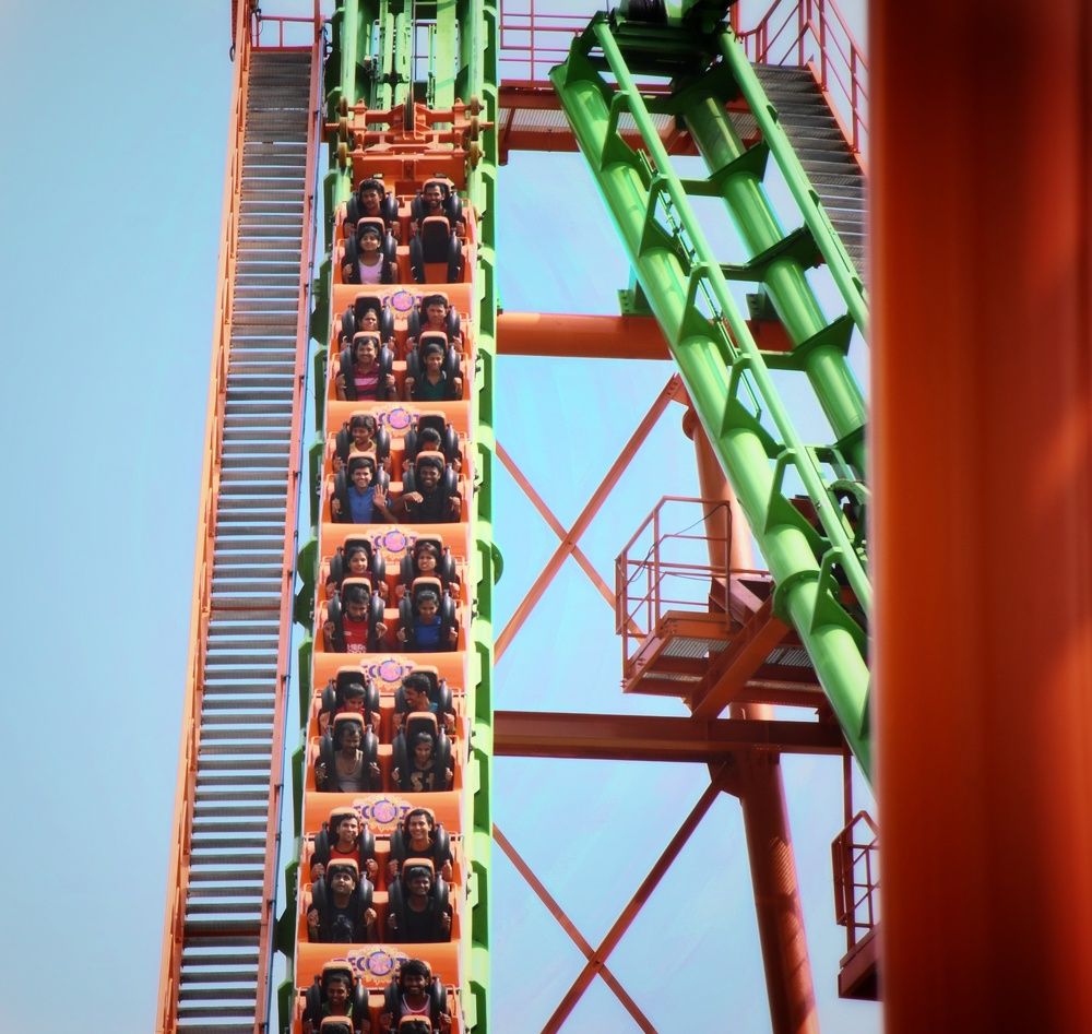 Riding on roller coaster