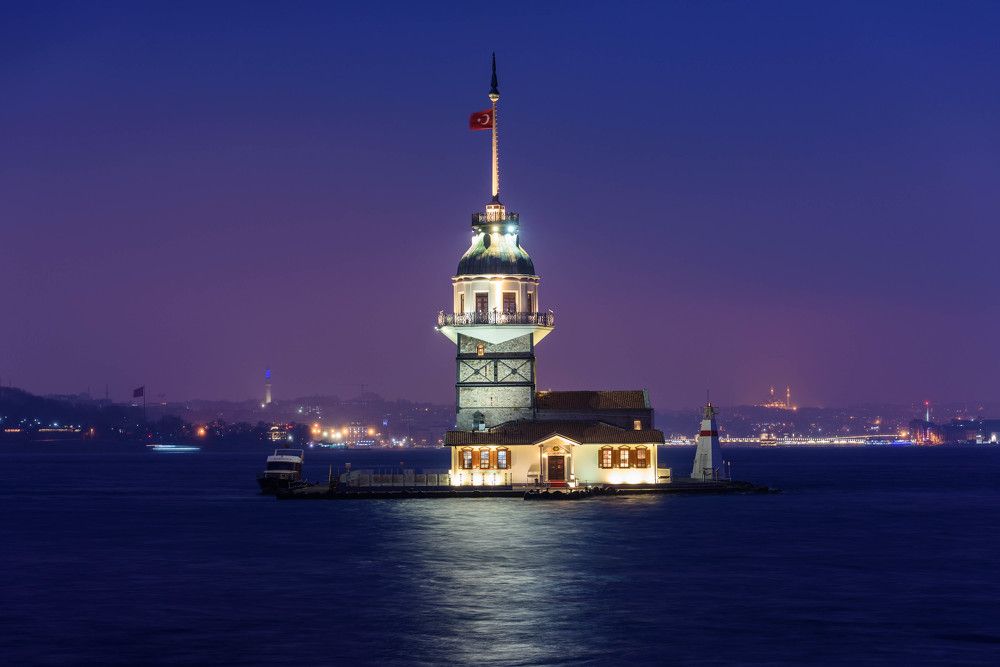 The Maiden's Tower at night, Bosphorus, Istanbul, Turkey