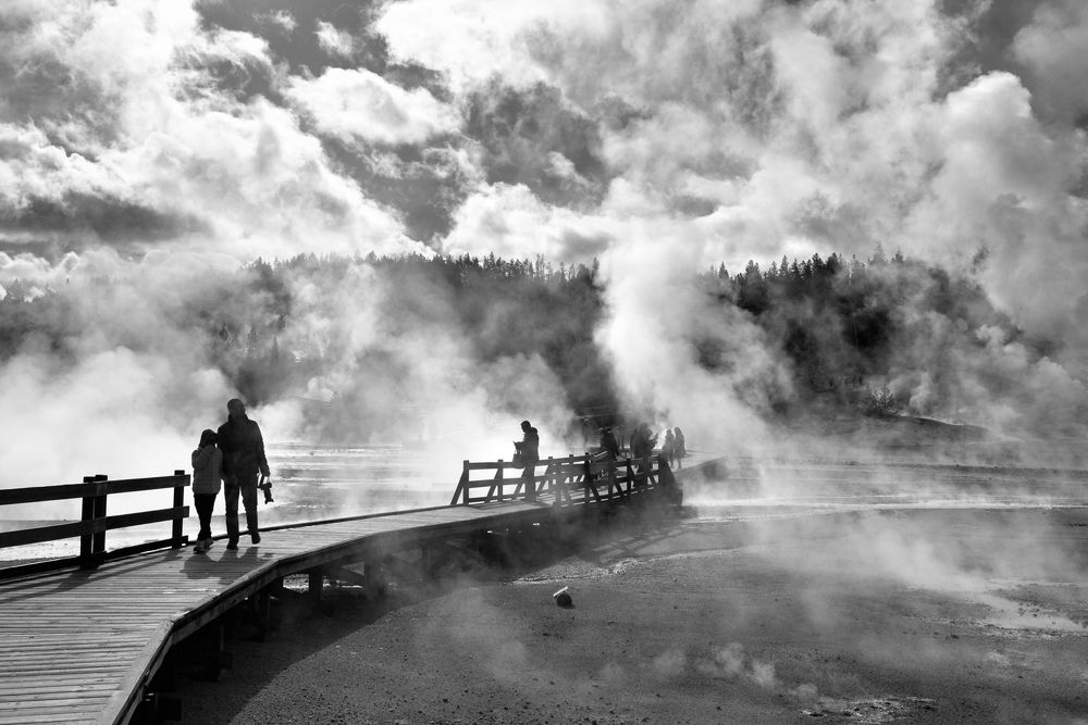 Walking along the geyser field.