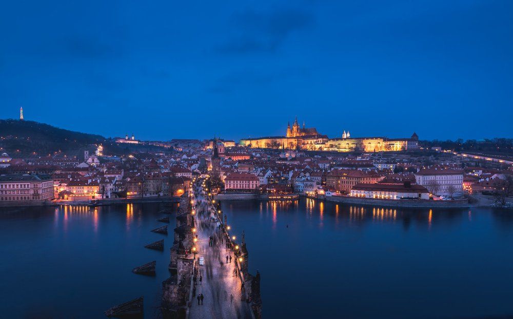 Prague Charles Bridge at Blue Hour
