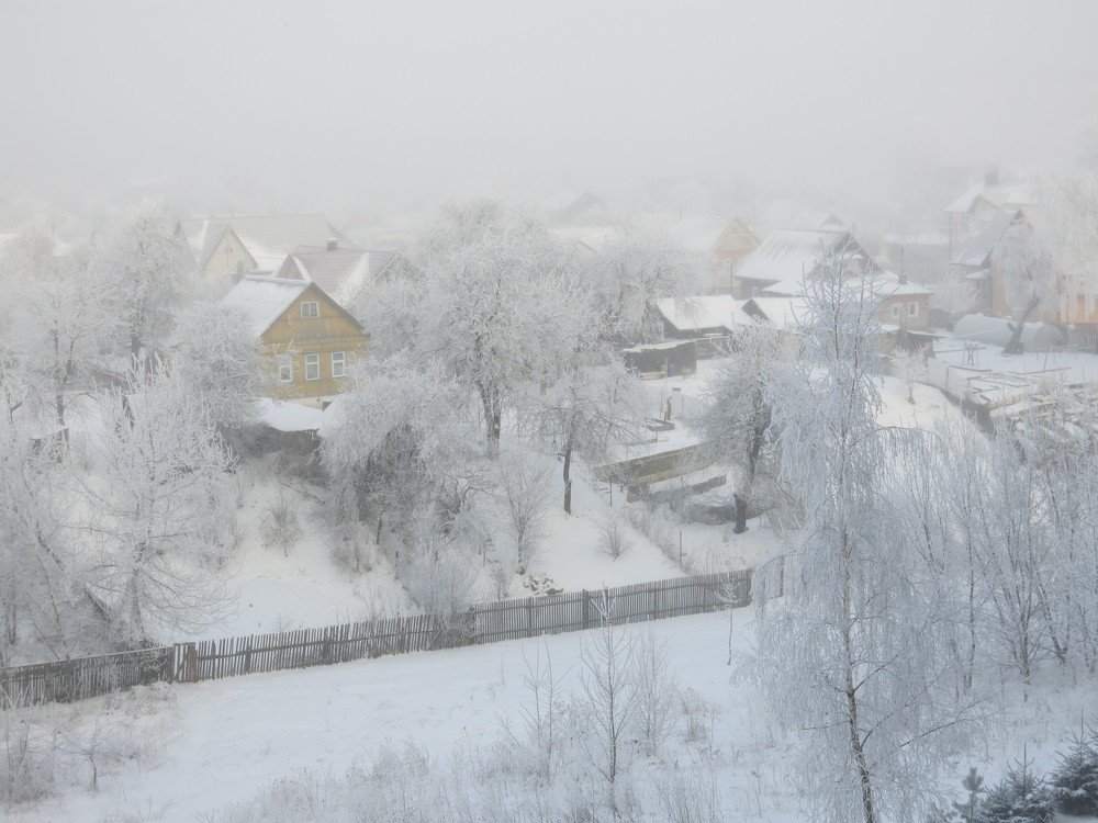 Домики,накрытые туманом.