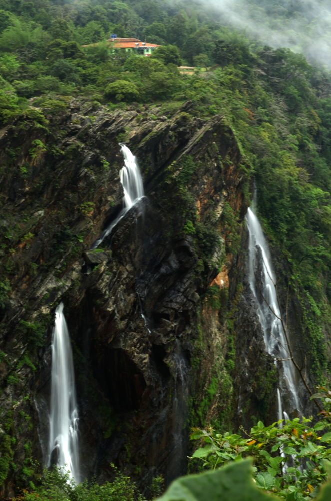 Silky fall against the backdrop of mist