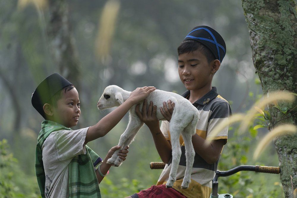 Portrait of Village Children with his pet