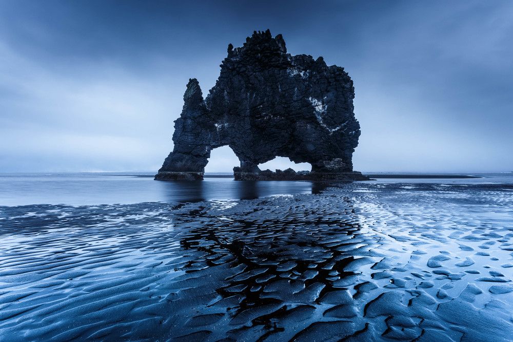 Rock Hvitserkur in Iceland early morning