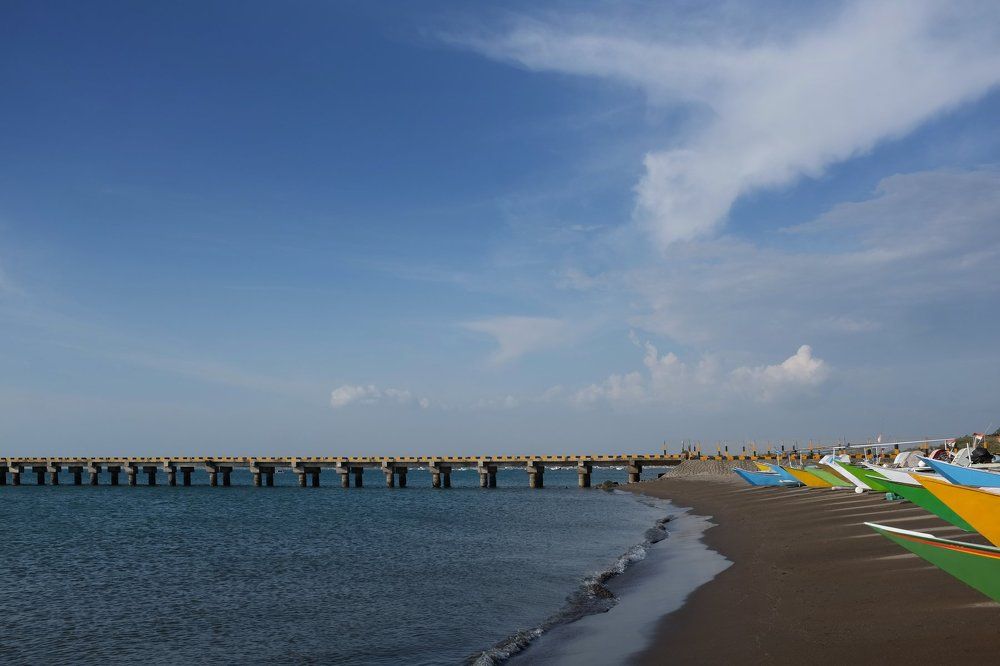 bridge,boat and the blue sky