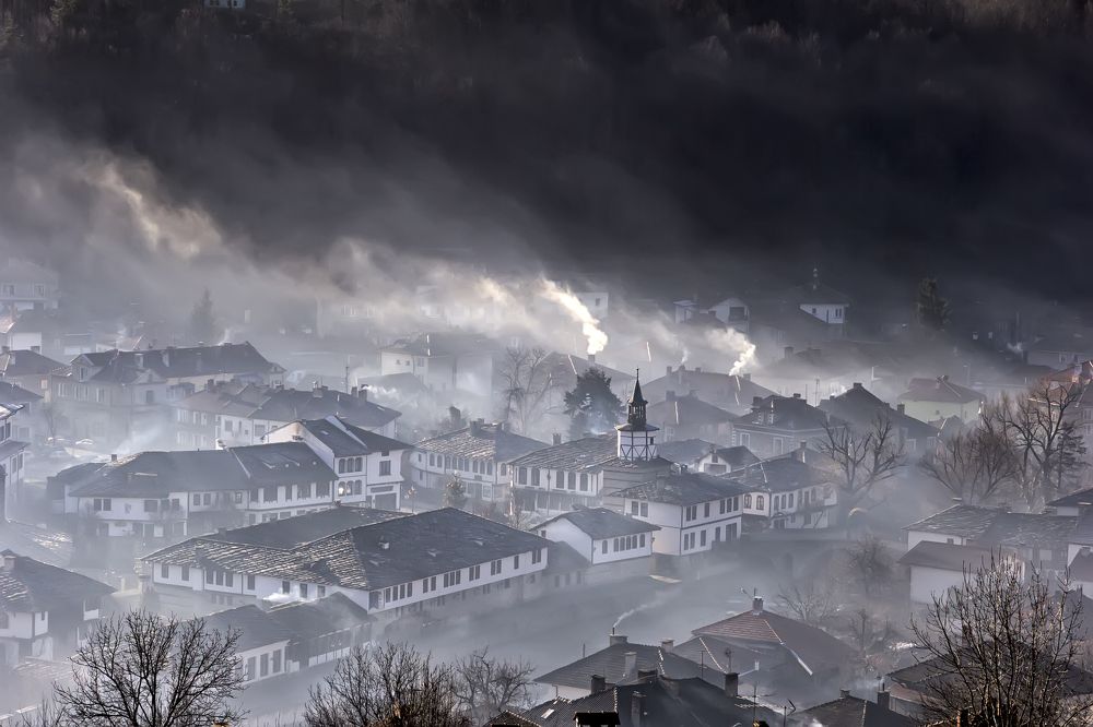 chimneys in the morning